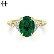 Oval Cut Lab Grown Emerald & Diamond Ring