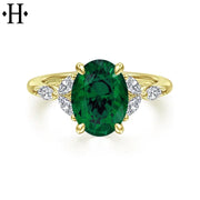 Oval Cut Lab Grown Emerald & Diamond Ring