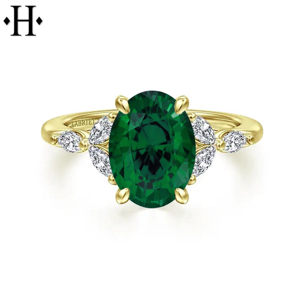 Oval Cut Lab Grown Emerald & Diamond Ring