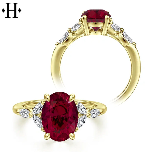 Oval Cut Lab Grown Ruby & Diamond Ring
