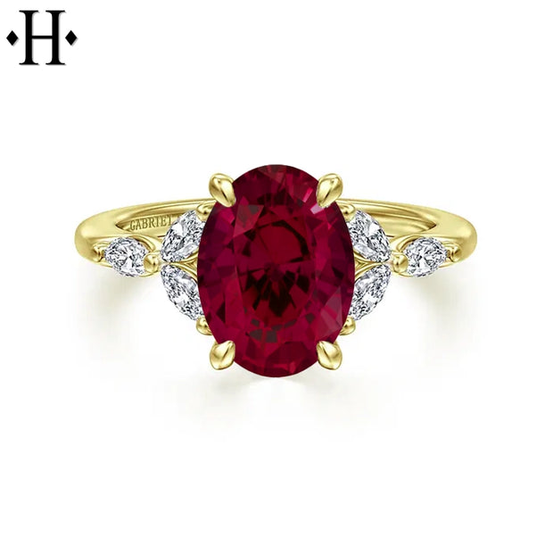 Oval Cut Lab Grown Ruby & Diamond Ring