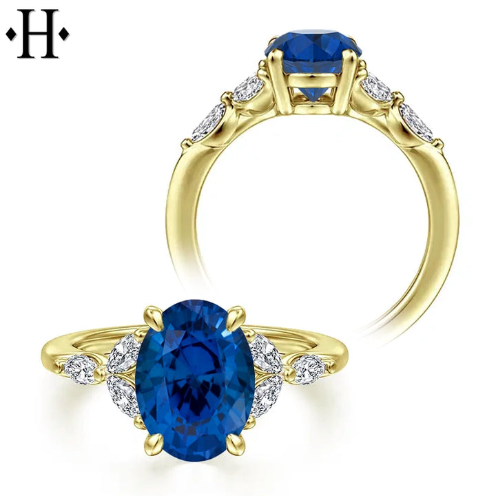 Oval Cut Lab Grown Sapphire & Diamond Ring