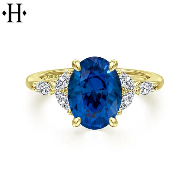 Oval Cut Lab Grown Sapphire & Diamond Ring