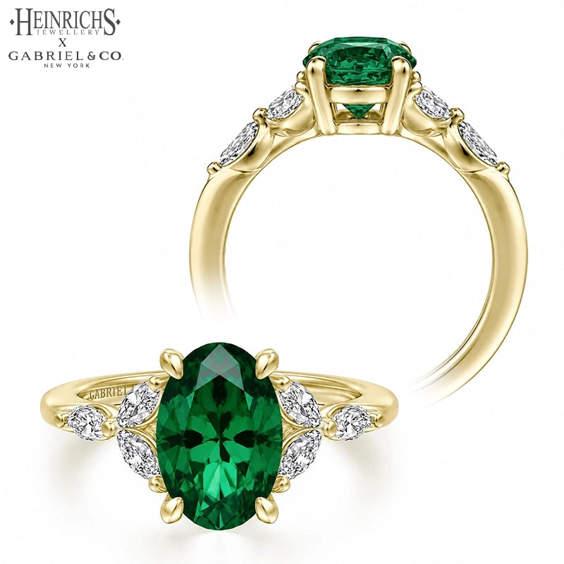 Oval Cut Lab Grown Emerald & Diamond Ring Tailor Made