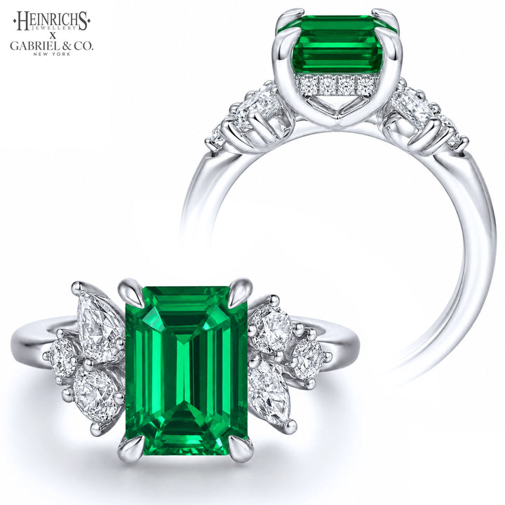 Emerald Cut Lab Grown Emerald & Diamond Ring