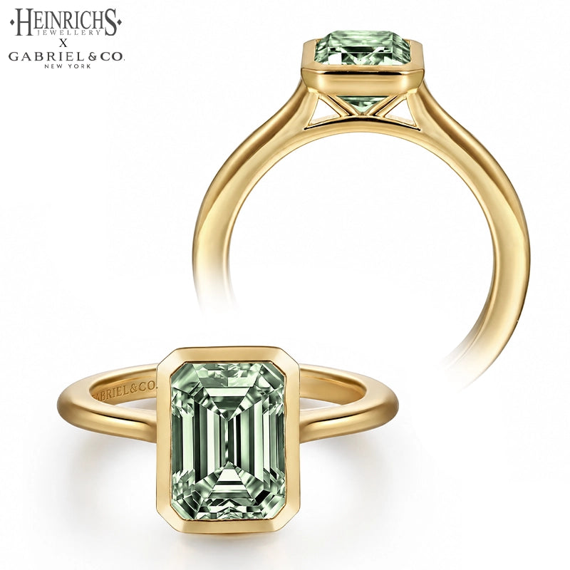 1.25ctr-2.50ctr Emerald Cut Lab Grown Sage Green Diamond Ring