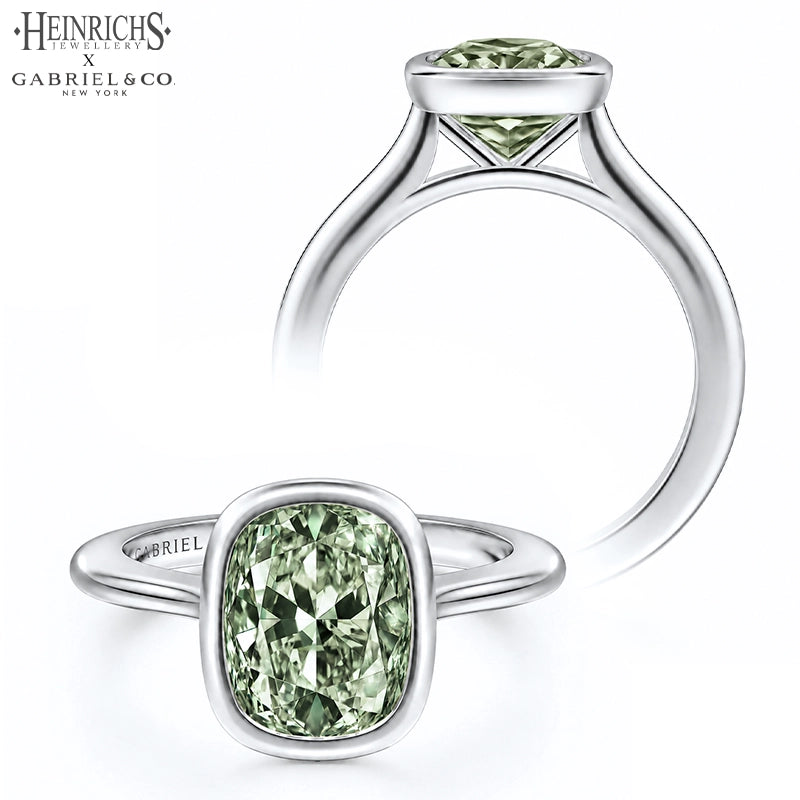 1.25ctr-2.50ctr Elongated Cushion Cut Lab Grown Green Diamond Ring