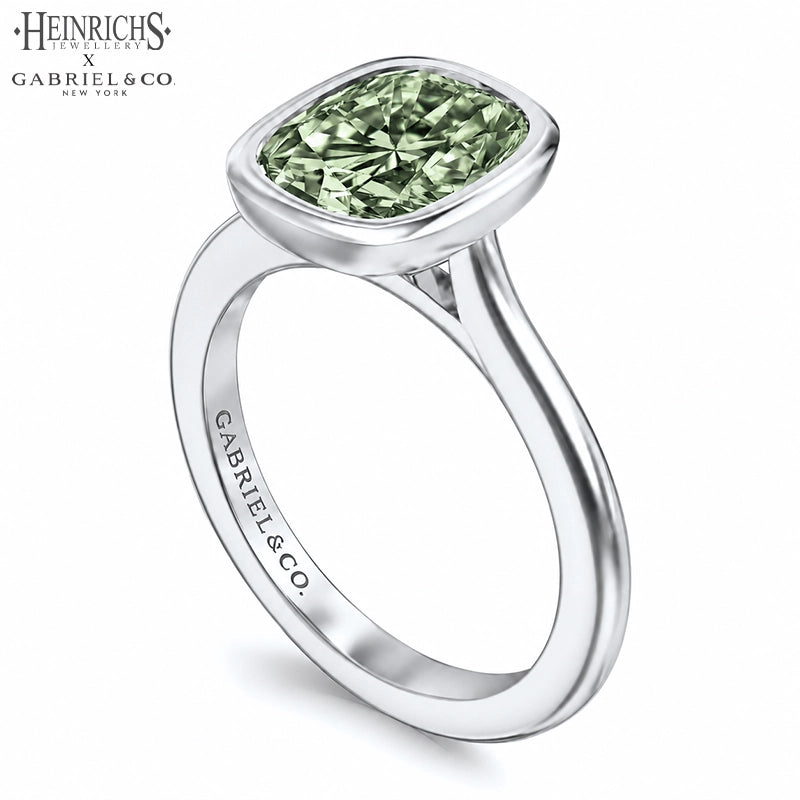 1.25ctr-2.50ctr Elongated Cushion Cut Lab Grown Green Diamond Ring