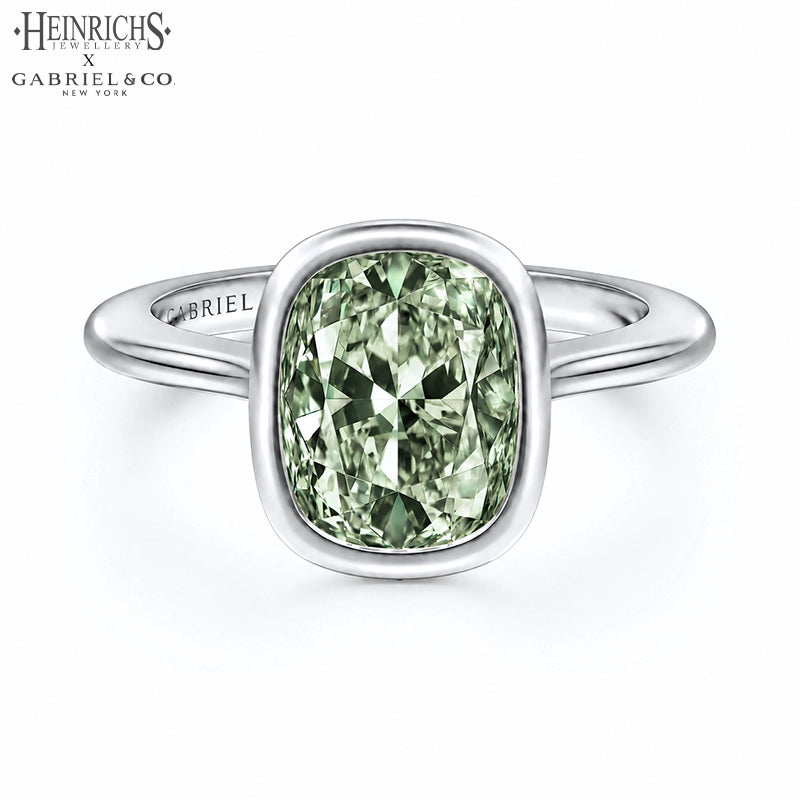 1.25ctr-2.50ctr Elongated Cushion Cut Lab Grown Green Diamond Ring