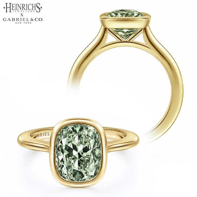 1.25ctr-2.50ctr Elongated Cushion Cut Lab Grown Green Diamond Ring