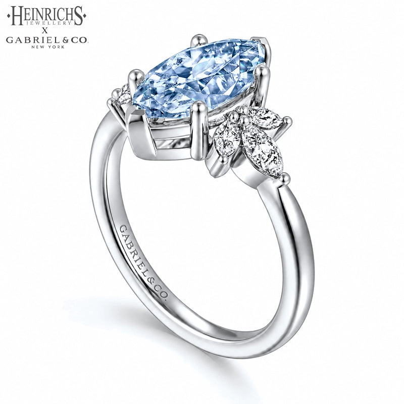 1.25ctr-2.50ctr Marquise Cut Lab Grown Blue Diamond Ring