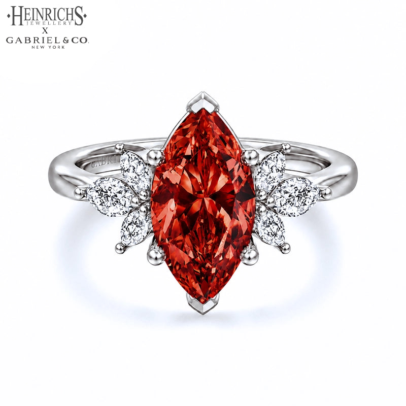 1.25ctr-2.50ctr Marquise Cut Lab Grown Venetian Red Diamond Ring