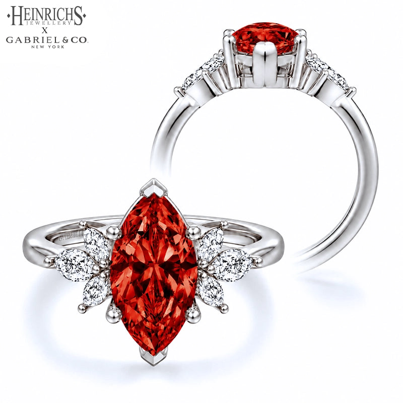 1.25ctr-2.50ctr Marquise Cut Lab Grown Venetian Red Diamond Ring