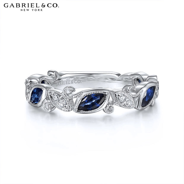 Sapphire & Diamond Vintage Milgrain Ring