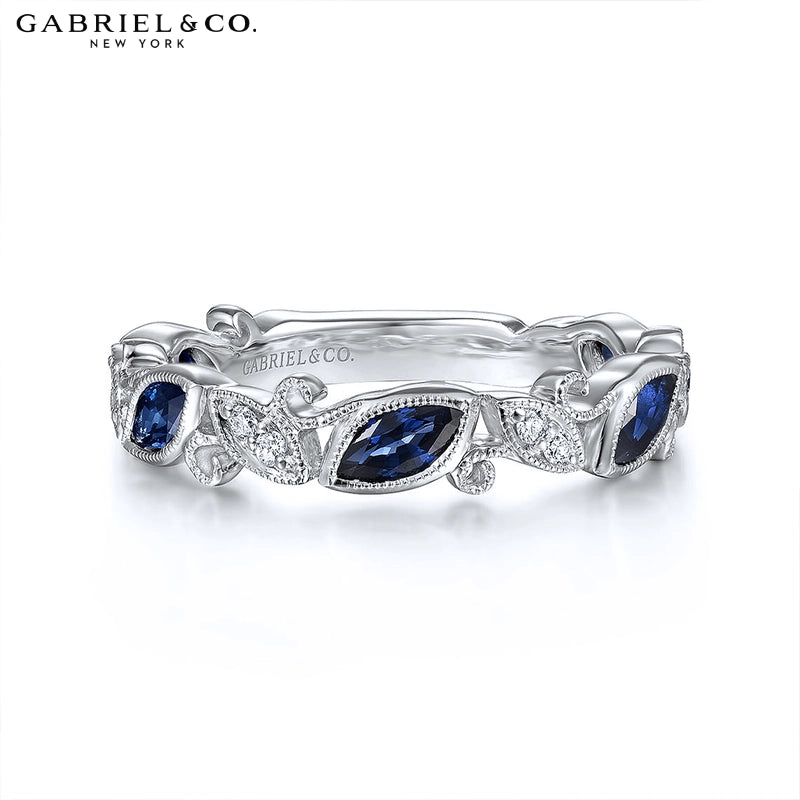 Genuine Sapphire & Diamond Vintage Milgrain Ring