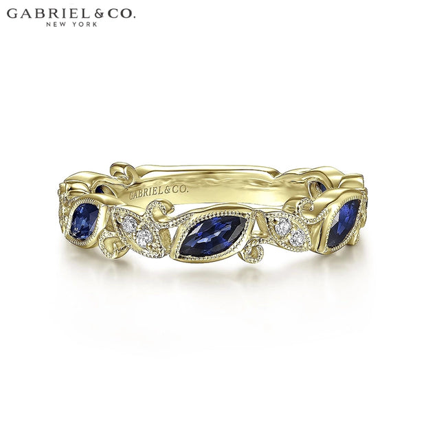 14kt Vintage Milgrain Sapphire & Diamond Ring