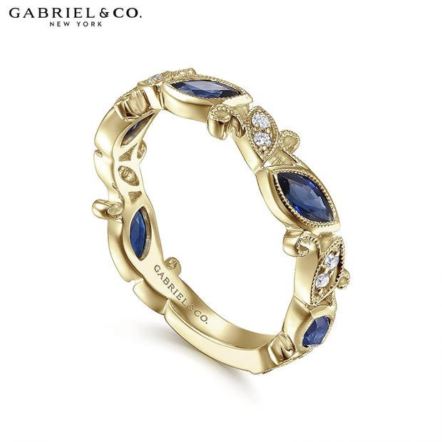 Sapphire & Diamond Vintage Milgrain Ring