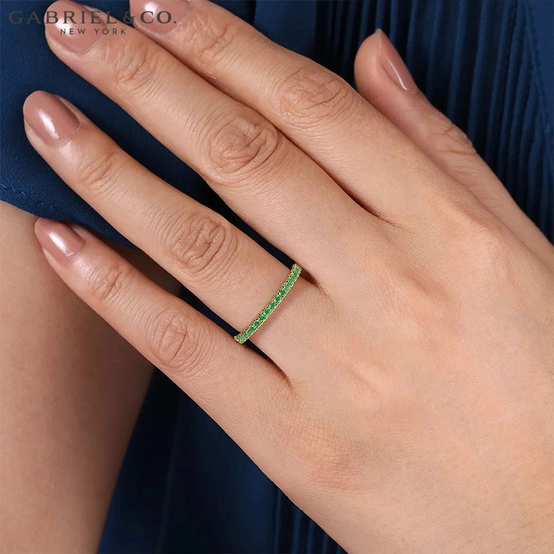 Genuine Emerald French U-Pavé Stackable Ring
