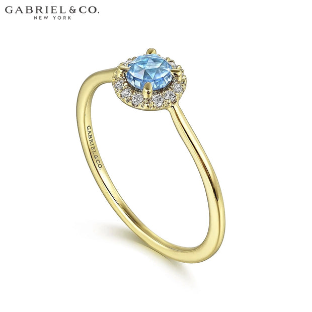 14kt Swiss Blue Topaz & Diamond Halo Ring