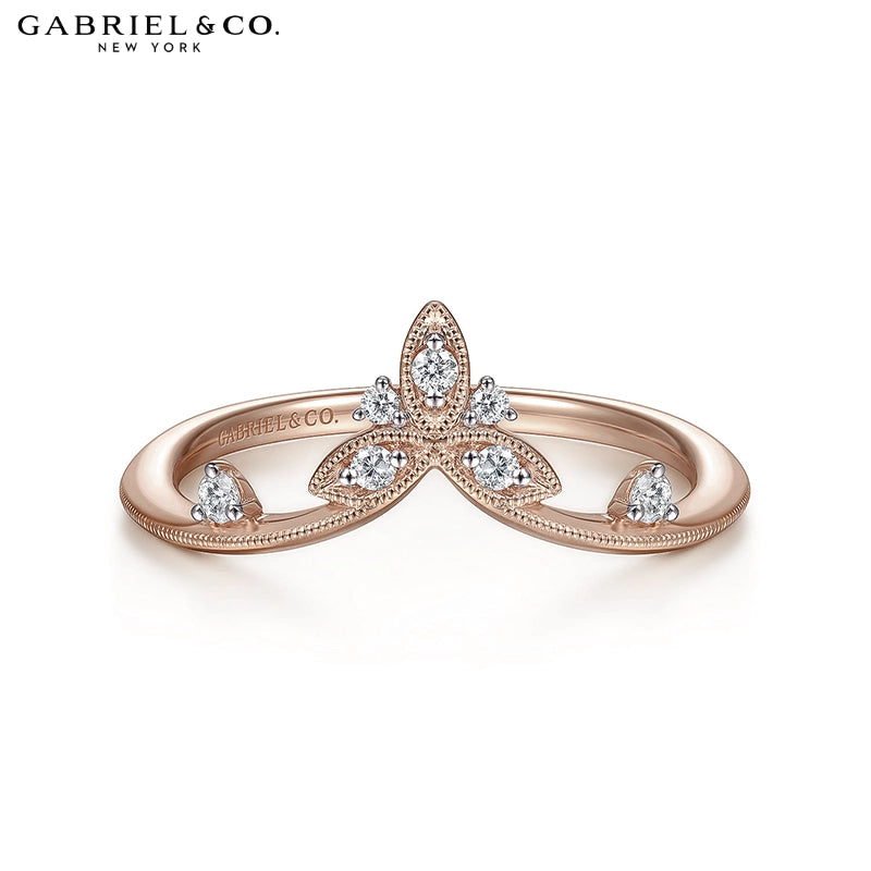 0.09ctw Natural Diamond Chevron Ring 1.5mm