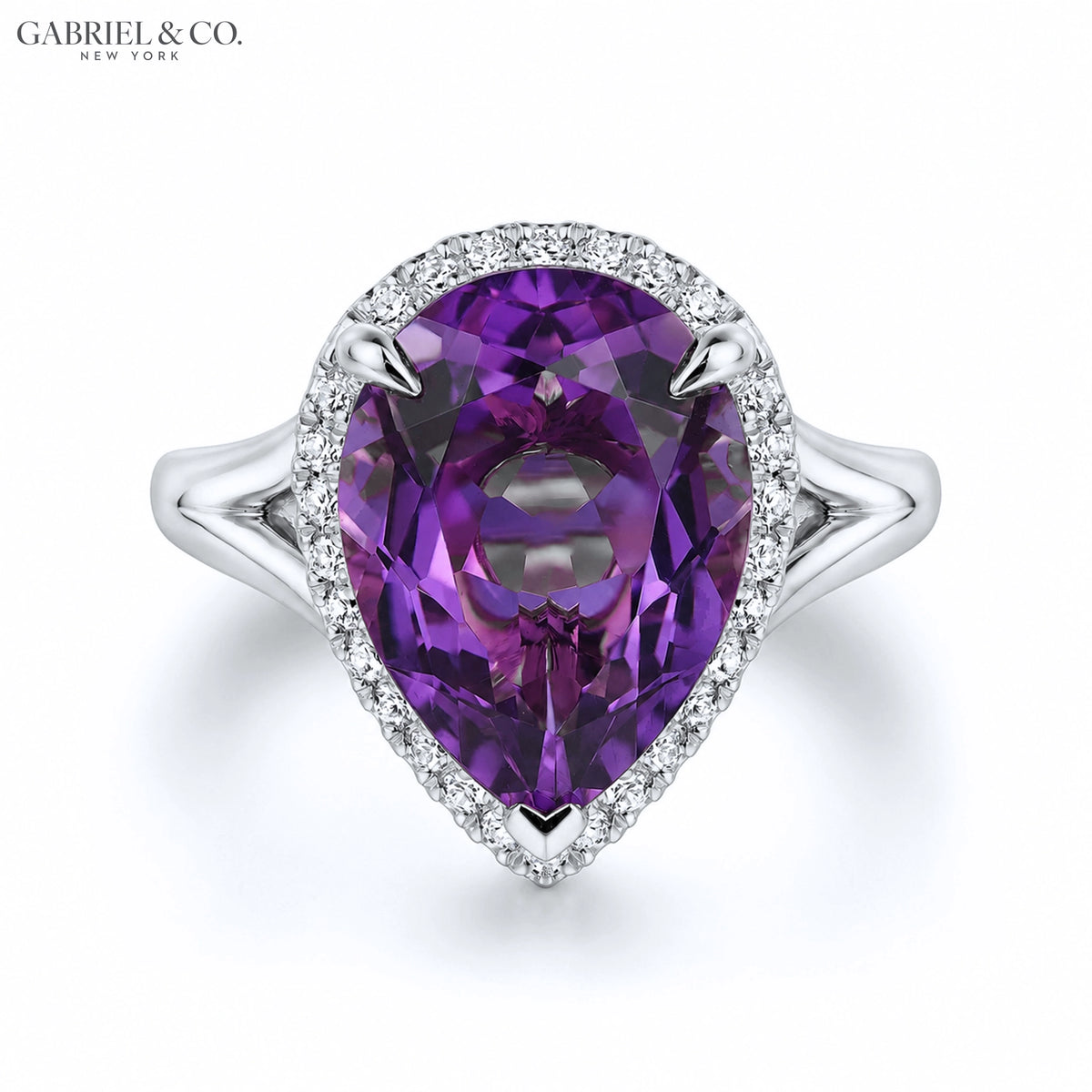 Genuine Amethyst & Diamond Halo Ring