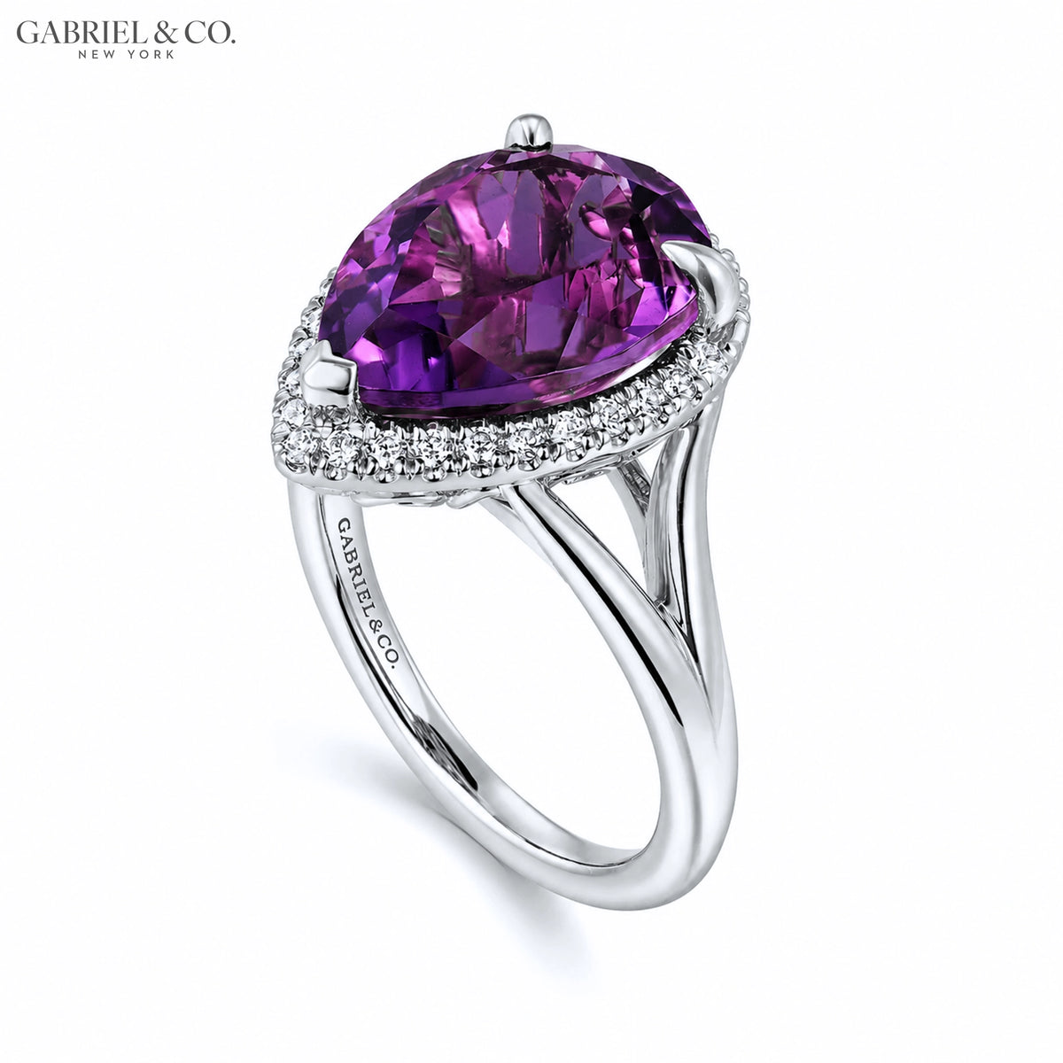 14kt Genuine Amethyst & Diamond Halo Ring