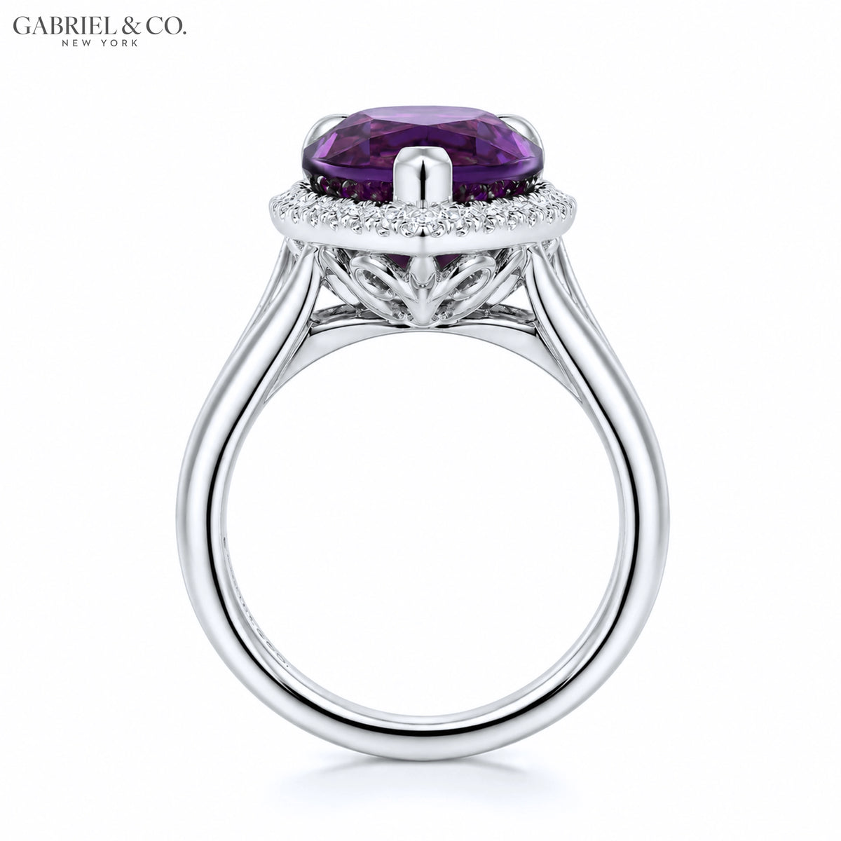 14kt Genuine Amethyst & Diamond Halo Ring