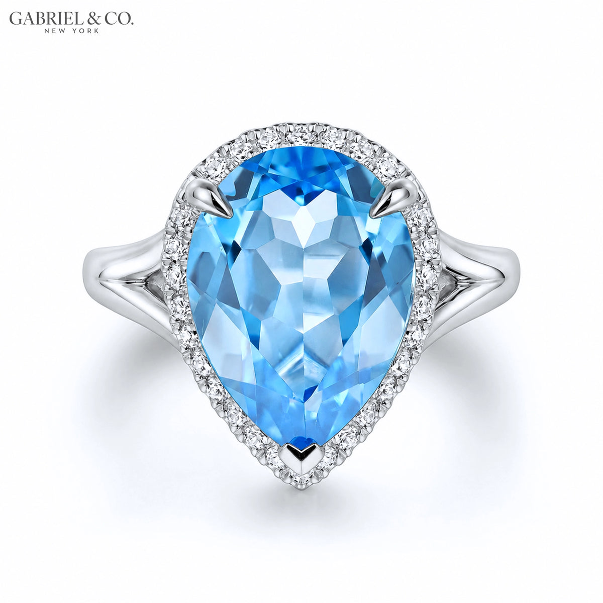 Genuine Blue Topaz & Diamond Halo Ring