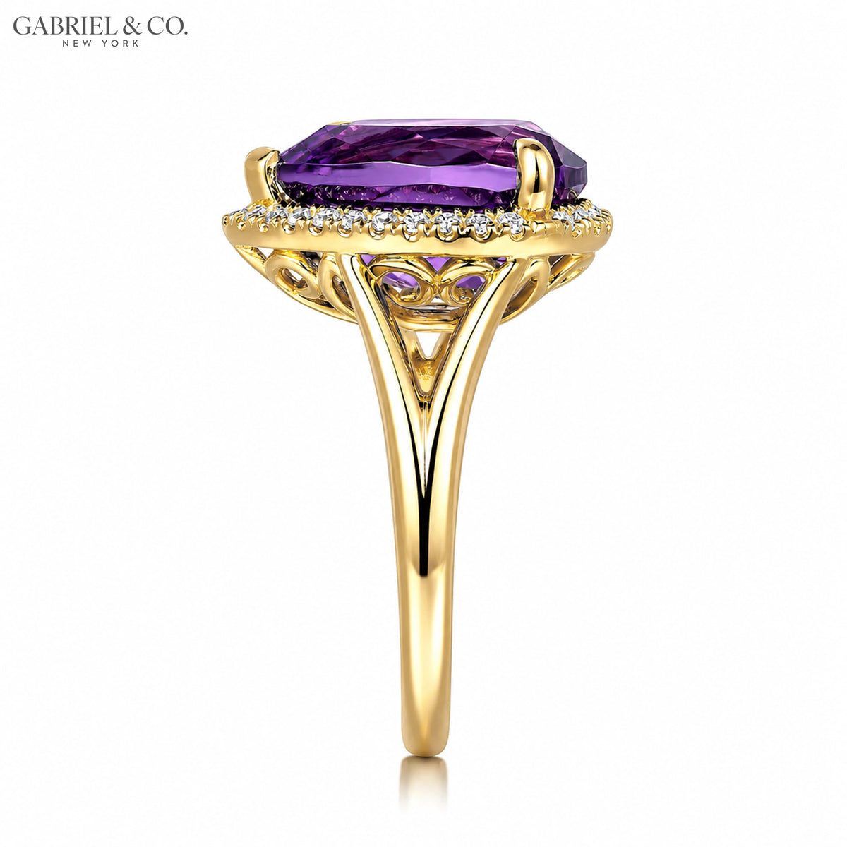 14kt Genuine Amethyst & Diamond Halo Ring
