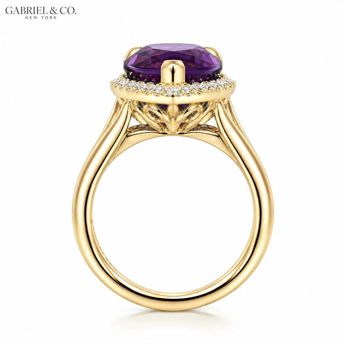 14kt Genuine Amethyst & Diamond Halo Ring