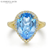 Genuine Blue Topaz & Diamond Halo Ring