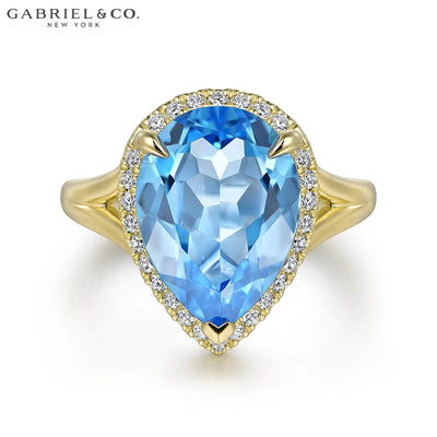 Genuine Blue Topaz & Diamond Halo Ring