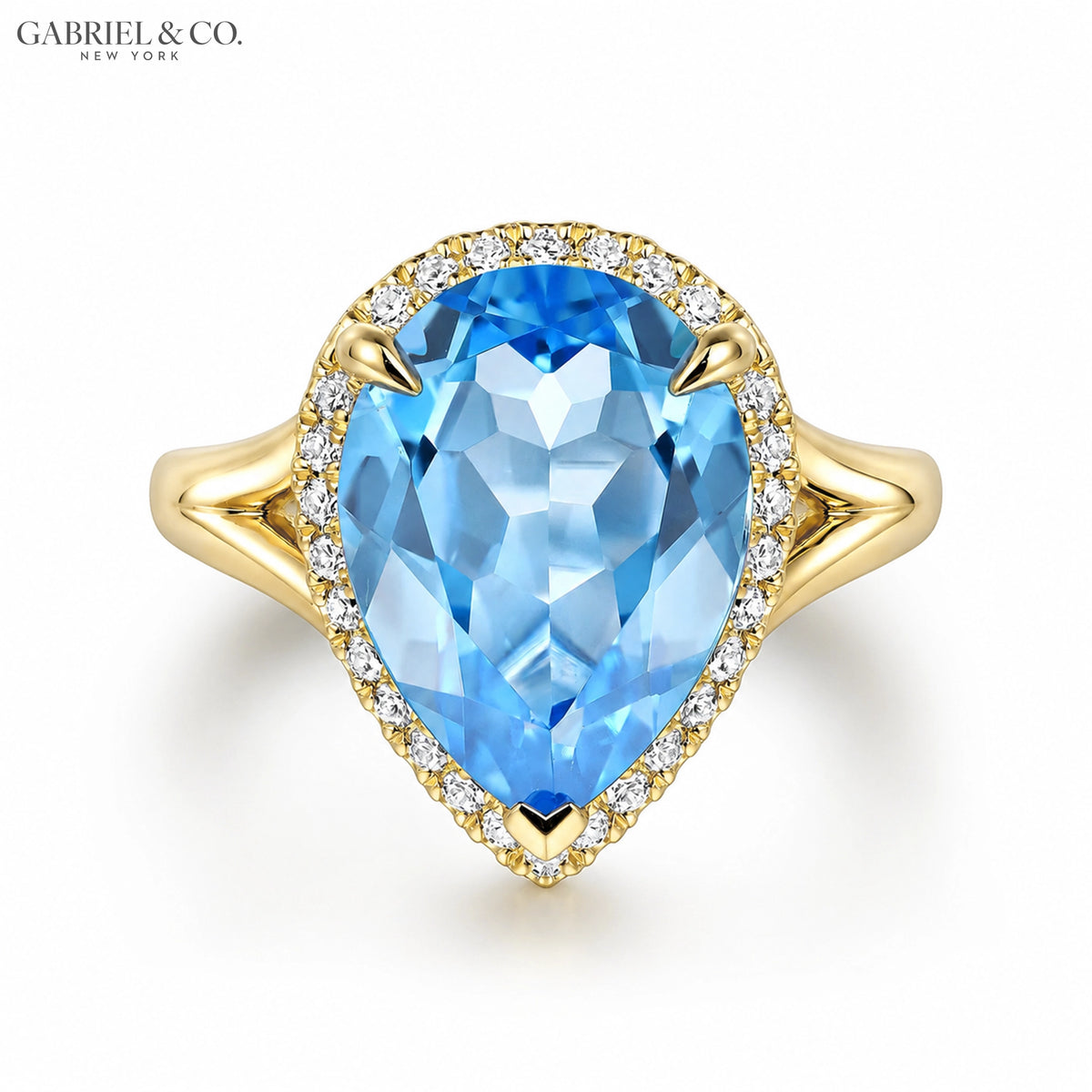 Genuine Blue Topaz & Diamond Halo Ring