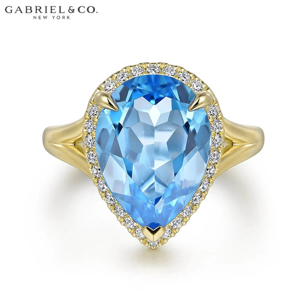 Genuine Blue Topaz & Diamond Halo Ring