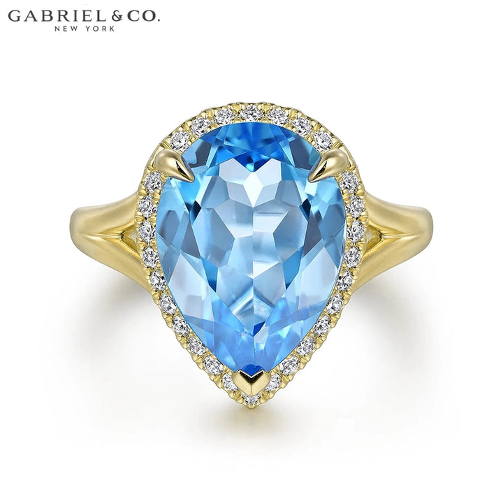 Genuine Blue Topaz & Diamond Halo Ring