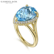Genuine Blue Topaz & Diamond Halo Ring