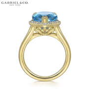 Genuine Blue Topaz & Diamond Halo Ring