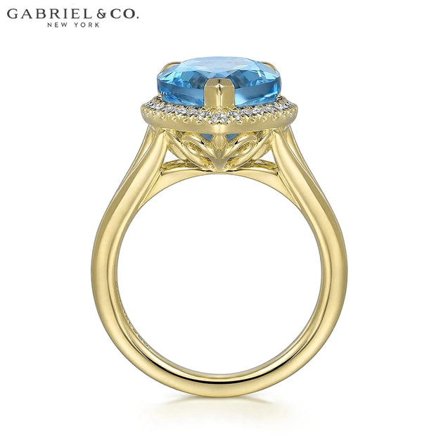 Genuine Blue Topaz & Diamond Halo Ring