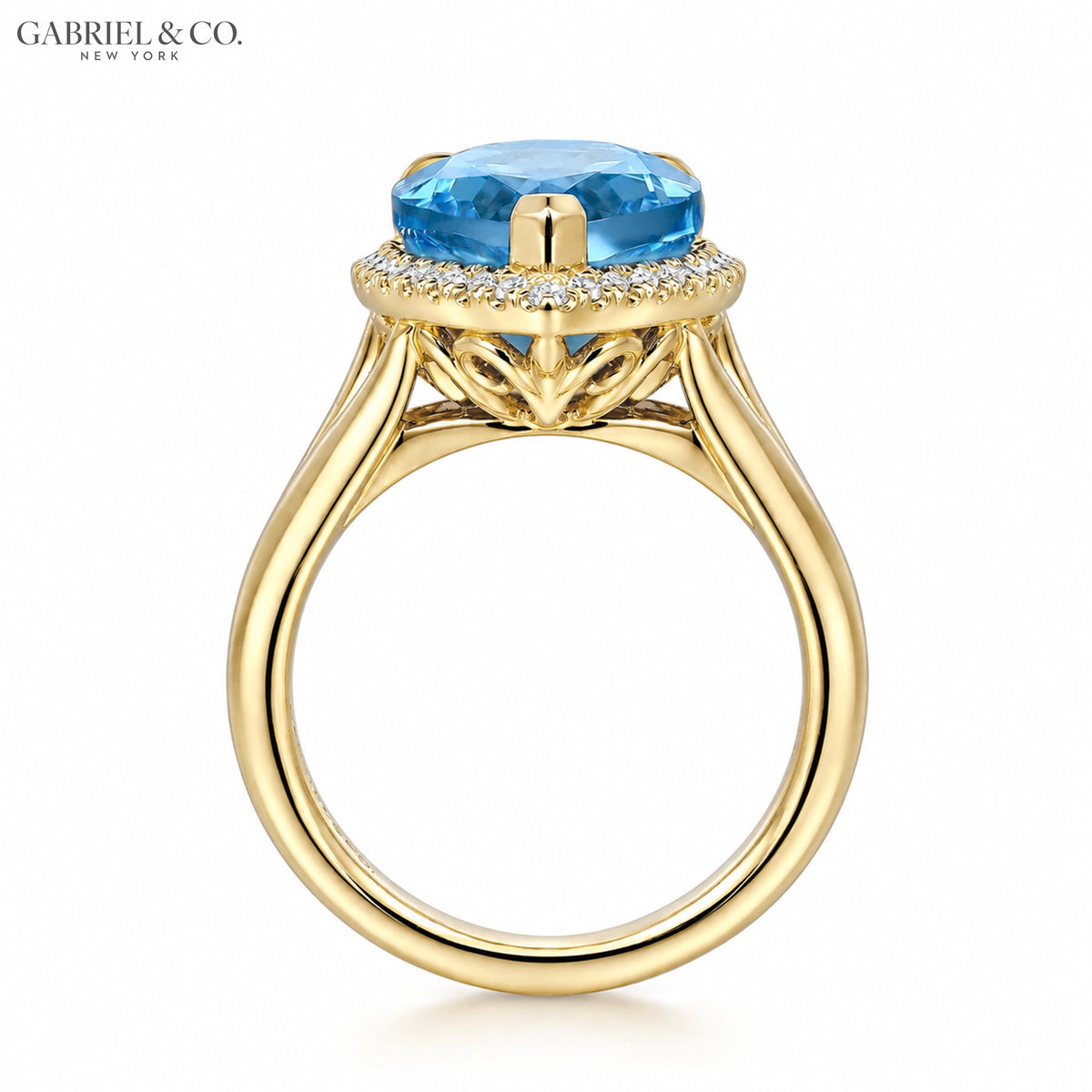 14kt Genuine Blue Topaz & Diamond Halo Ring