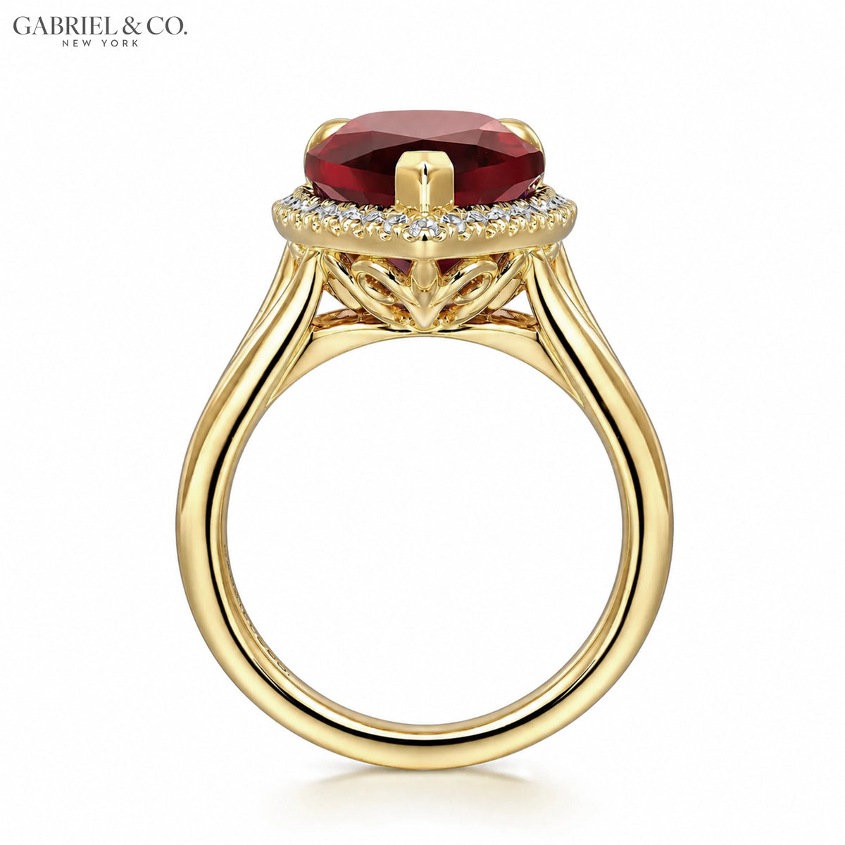 14kt Genuine Garnet & Diamond Halo Ring