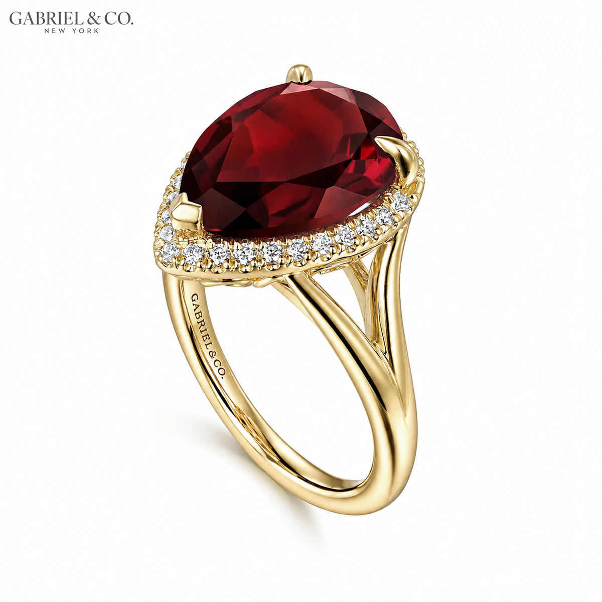 14kt Genuine Garnet & Diamond Halo Ring