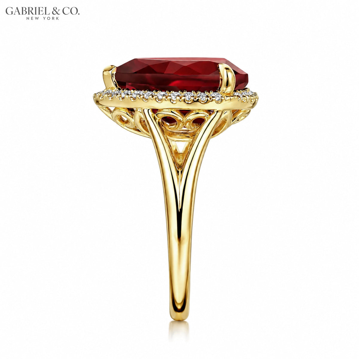 14kt Genuine Garnet & Diamond Halo Ring