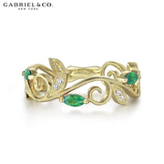 Emerald & Diamond Vintage Milgrain Ring