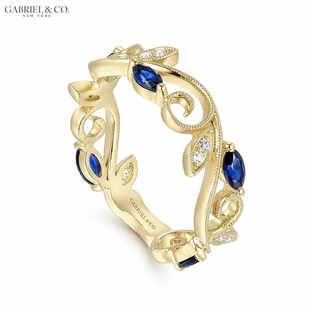 14kt Genuine Sapphire & Diamond Vintage Milgrain Ring