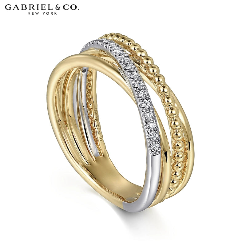 14kt Natural Diamond Layered Crossover Ring