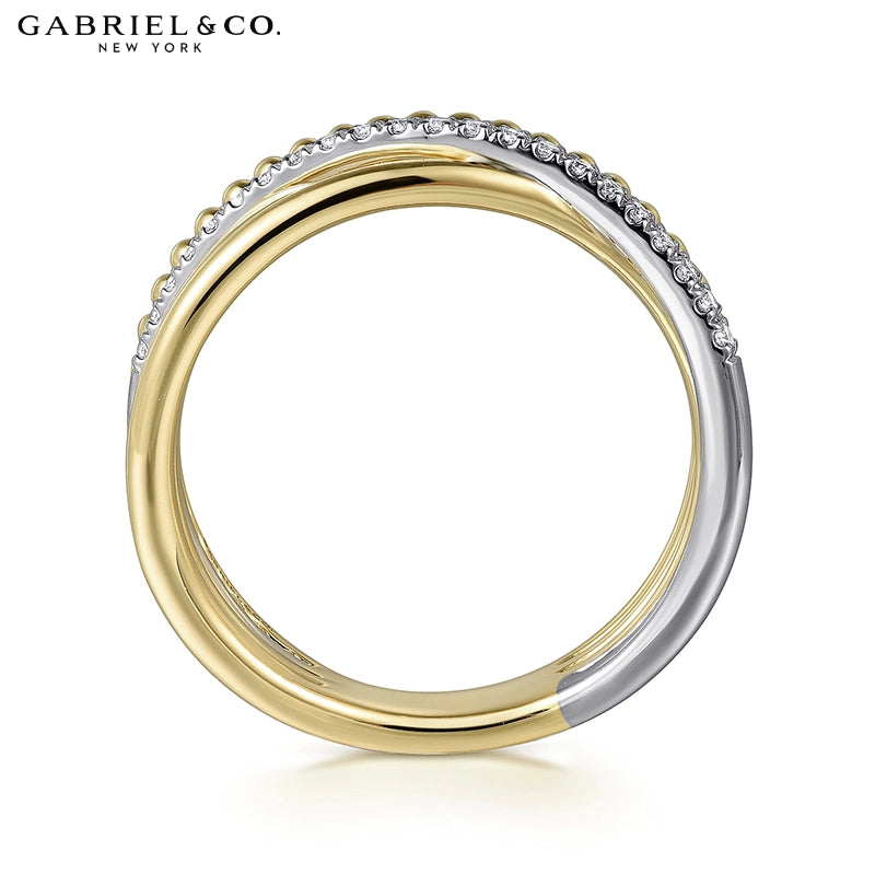14kt Natural Diamond Layered Crossover Ring