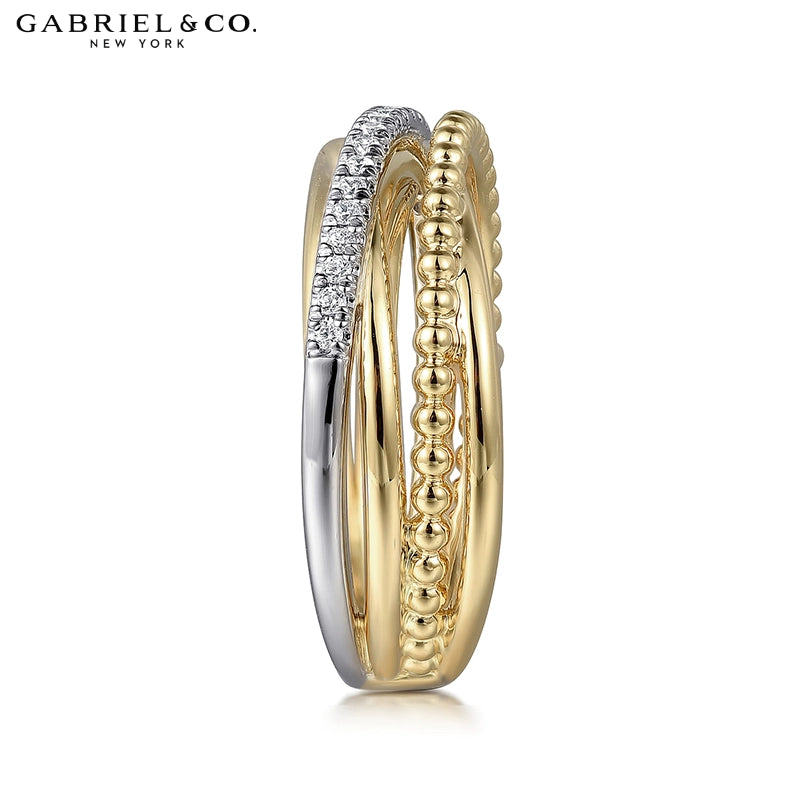 14kt Natural Diamond Layered Crossover Ring