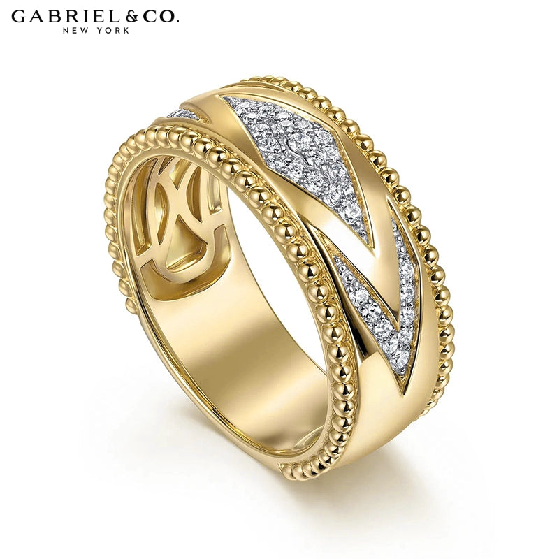 14kt Natural Diamond Pavé Set Chevron Ring