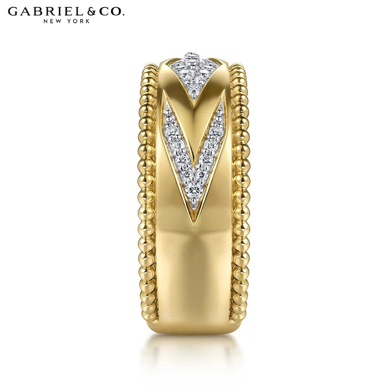 14kt Natural Diamond Pavé Set Chevron Ring