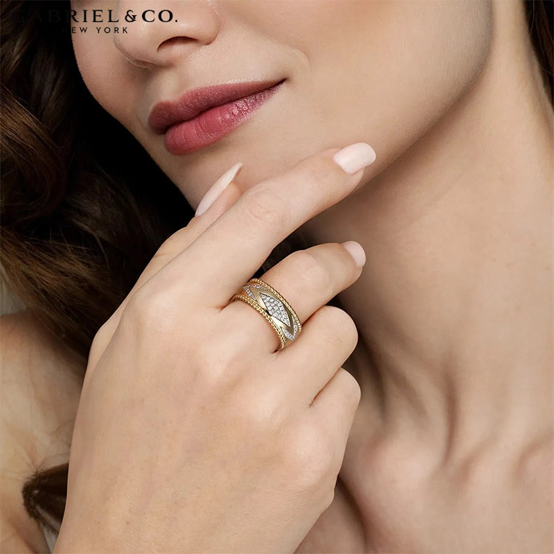 14kt Natural Diamond Pavé Set Chevron Ring